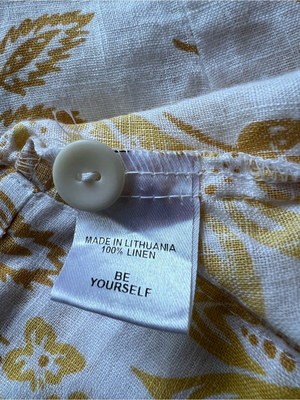 Flax Yellow Floral Button-Front Lightweight Linen Top Office Church - Picture 7 of 7